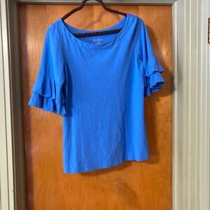 Lily Pulitzer Blue Pima Cotton Blend Ruffle Sleeve Shirt Size XS